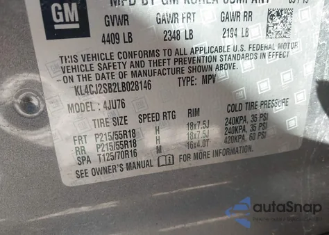 2020 Buick Encore Awd Sport Touring z USA, uszkodzony, nr VIN KL4CJ2SB2LB028146